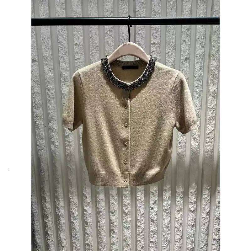 Summer Women's Sweater Cardigan Beading Short Sleeve Single-breasted Tops Tees Vintage Korean Fashion Ladies Jumpers Z260313