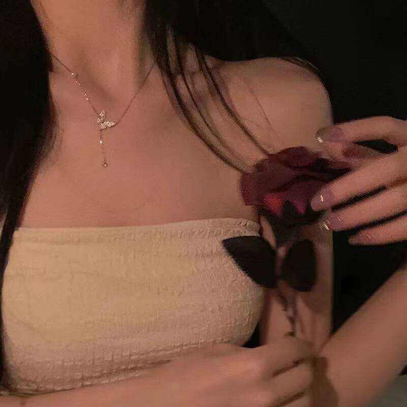 Shiny Crystal Butterfly Pendant Zircon Exquisite Pearl Clavicle Chain Necklace For Women Wedding Party Jewelry Gifts H260312