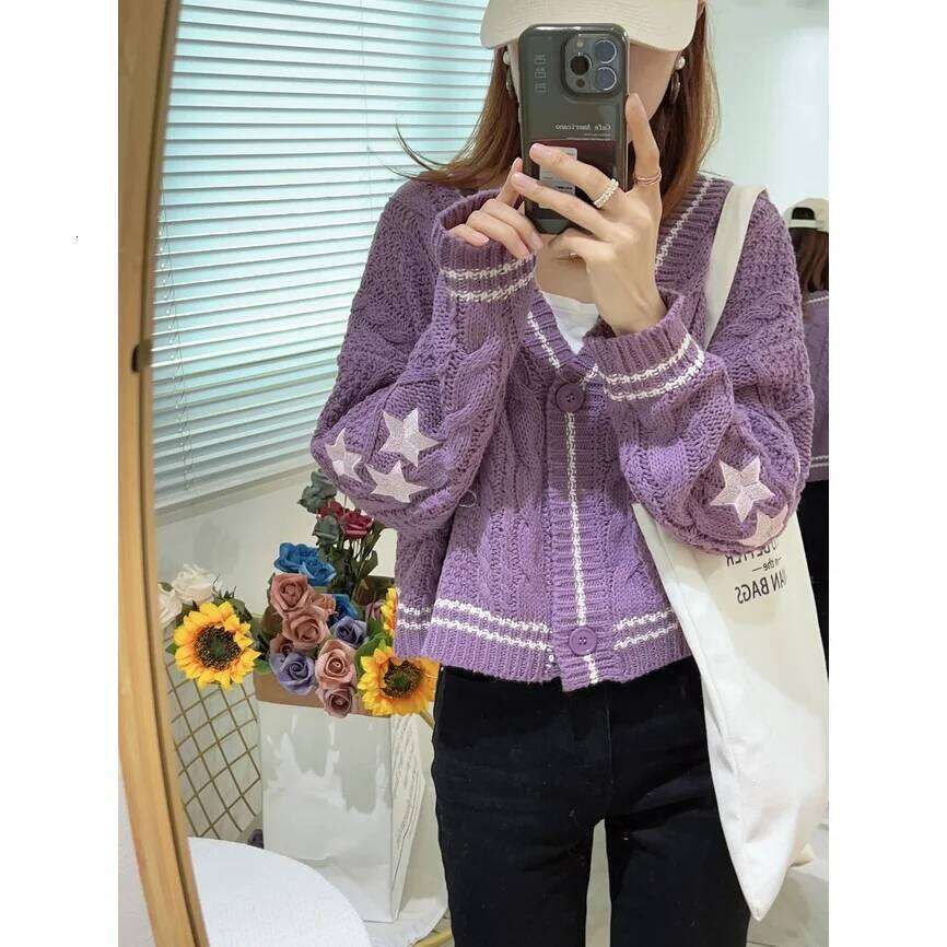 Taylo Swft Purple Short Speak Now Embroidered Star Cardigan Sweater 001 Z260314