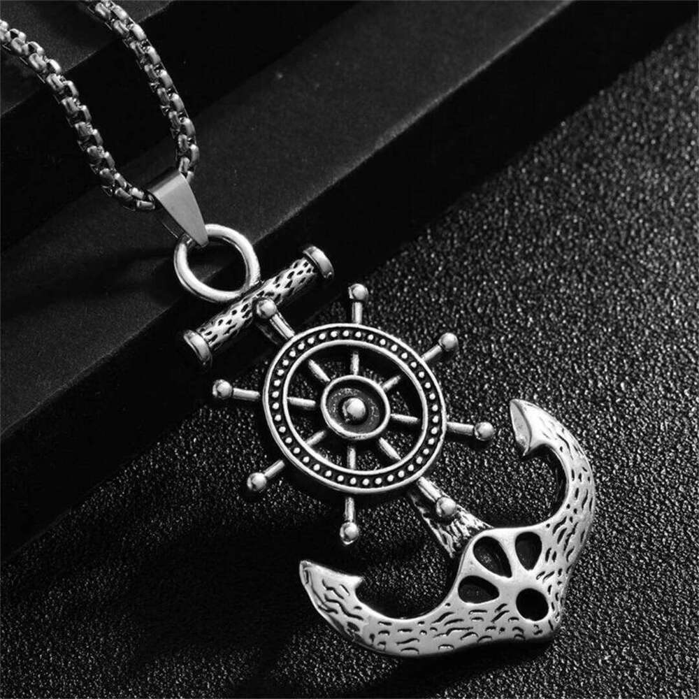 Fashion Vintage Punk Pirate Captain Rudder with Anchor Nautical Charm Pendant Necklace Men's Jewelry Gift H260312