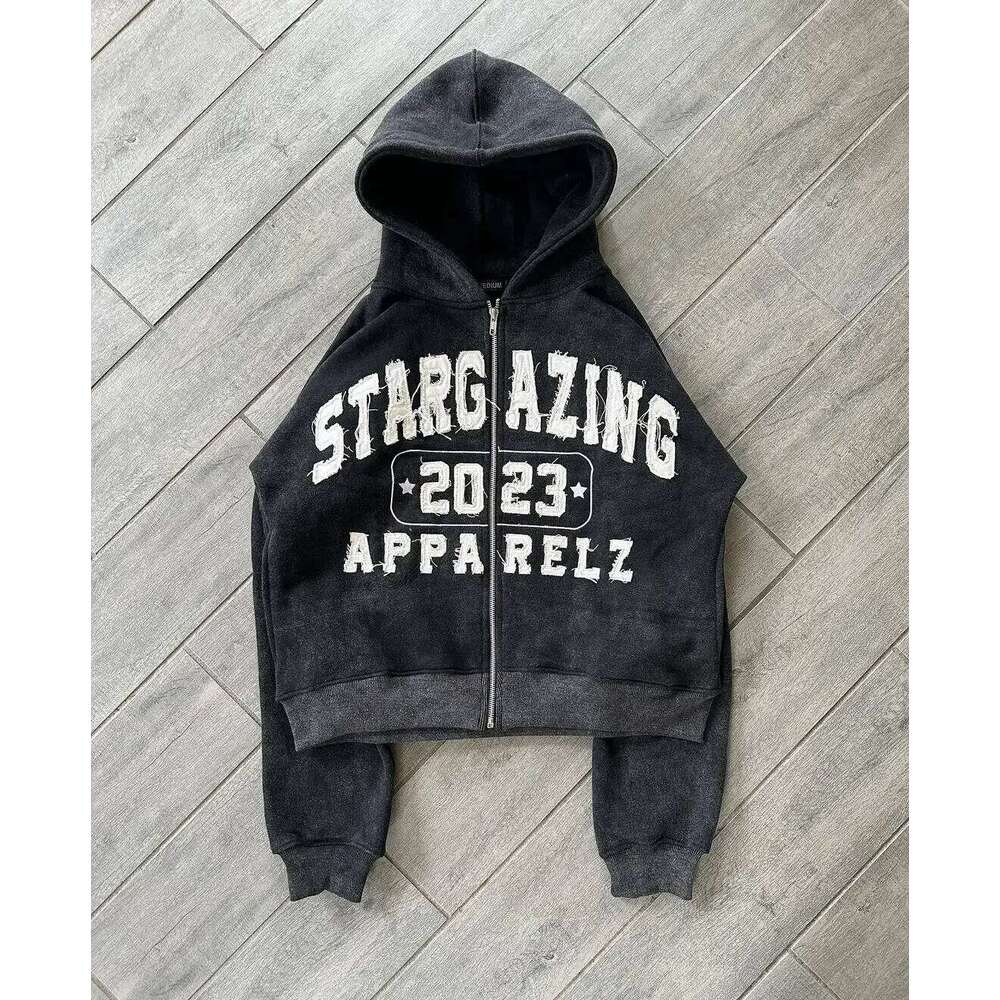 2024 American Retro Zipper Hoodie Trendy Letter Patch Embroidery Fashion Loose Gothic Harajuku Sweatshirt Casual 2K Women's Top Z260314