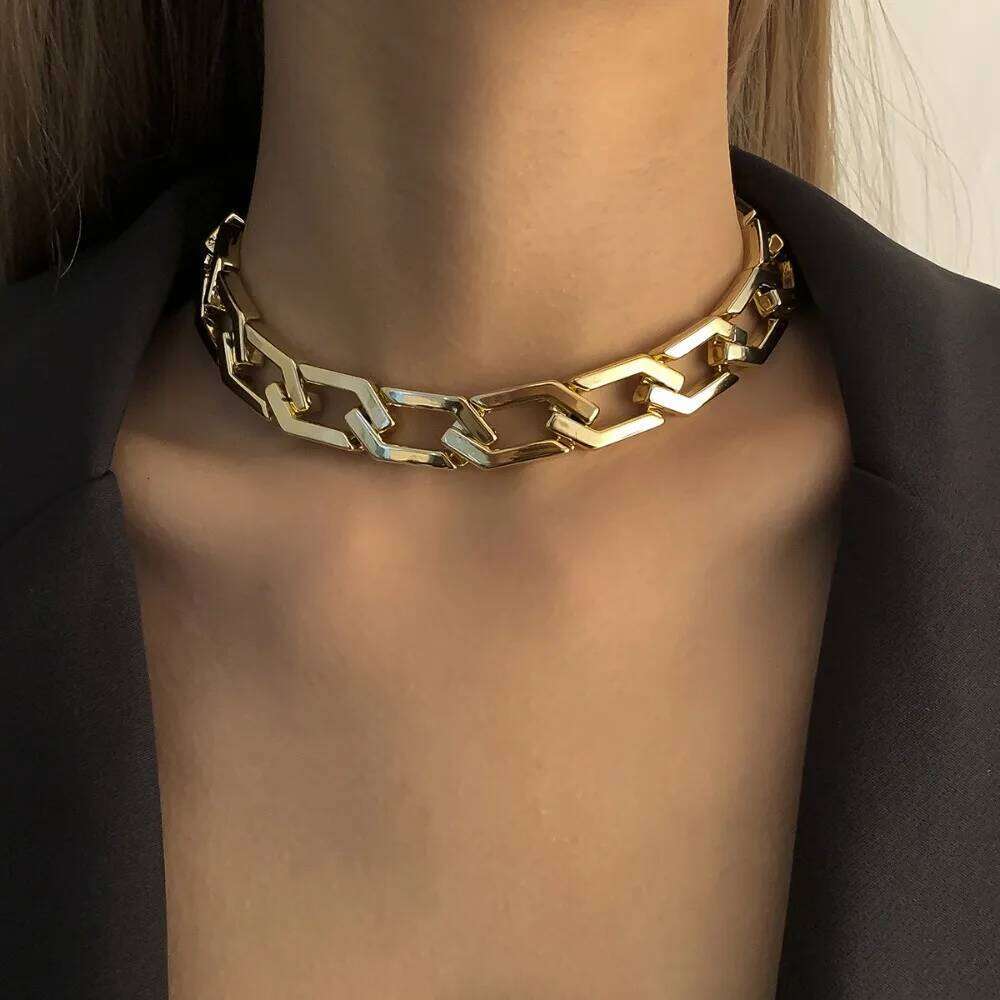 Trendy Punk Plastic Electroplating Metallic Texture Thick Necklace for Women Hip-hop Fashion Collar Chain Jewelry H260312