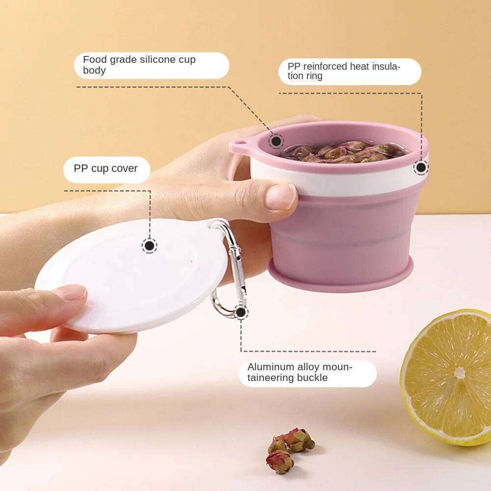 Portable Foldable Travel Mug Leak Proof with Carabiner Silicone Drinking Heat-resistant Space Saving Retractable Camping Cup Z260314