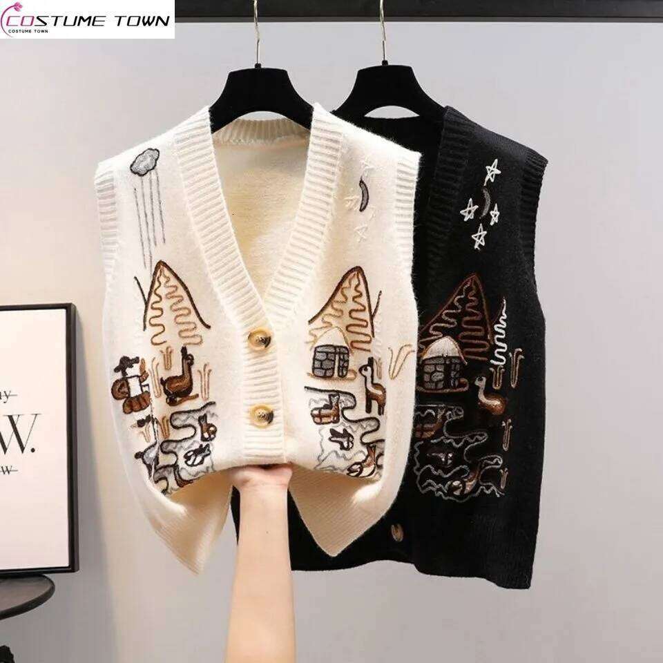 2023 Spring Autumn Korean Edition Reduced Age V-Neck Knitted Sweater Tank Top New Loose and Thickened Women's Coat Z260314