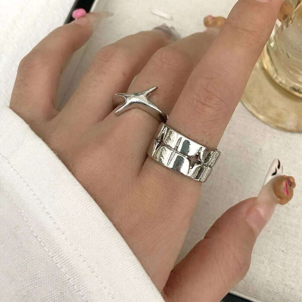 Personalized Design Silver Color Stainless Steel Star Cross Couple Rings for Women Men Gothic Trendy Hip Hop Rock Finger Jewelry H260312