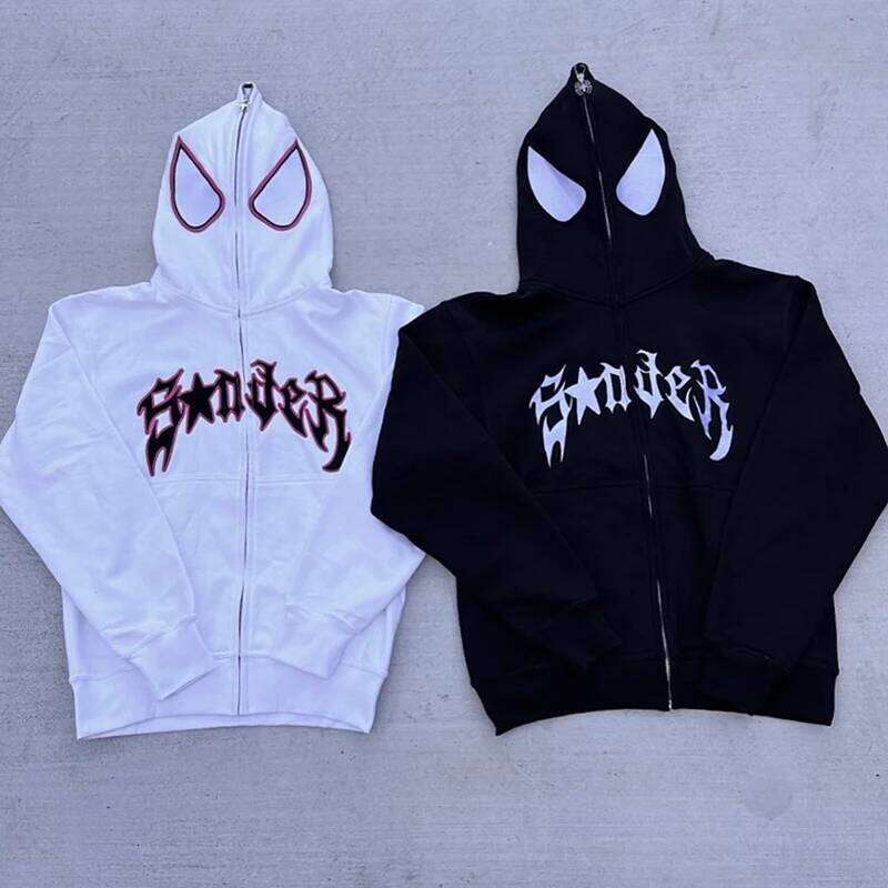 Y2k Spider Hoodies Women Men Hip Hop Zip Up Long Sleeve Jacket Graphic Punk Coats Harajuku Casual Loose Hooded Shirt Sweatshirt 26Y0313