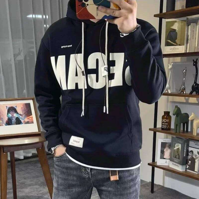 Autumn Male Hoodie White Overfit Korean Style Sweat Shirt Welcome Deal 90s Vintage Men's Hooded Sweatshirt One Piece Loose Funny Z260314