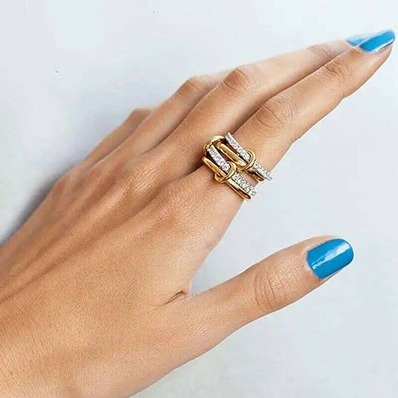 LATS Two-Color Four-Ring Stainless Steel Ring for Women Ins Style Hypoallergenic Stacking Finger Jewelry Accessories H260312