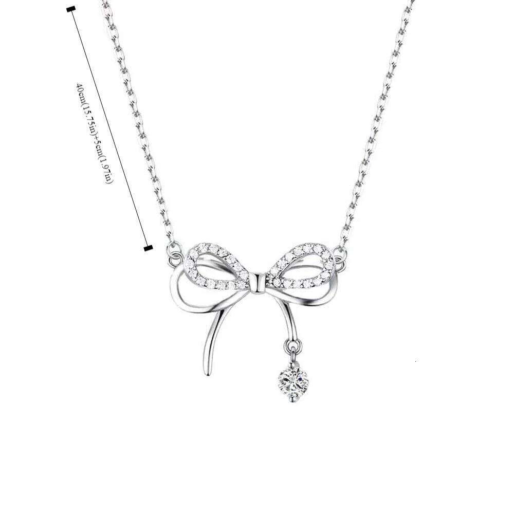Clavicle Chain Silver Bowknot Heart Jewelry Accessories Bow Necklace Pendant Alloy Rhinestone H260312