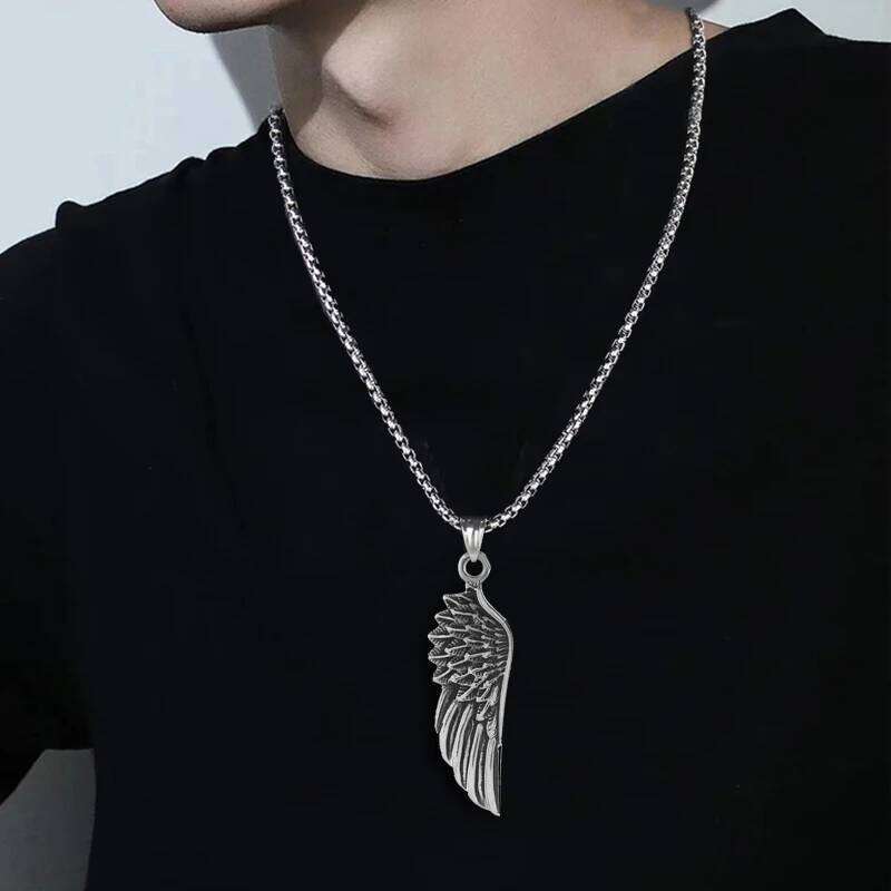 Retro Feather Wings Pendant Necklace For Men Women Hip Hop Style Silver Color Stainless Steel Neck Chain Fashion Jewelry Gifts H260312