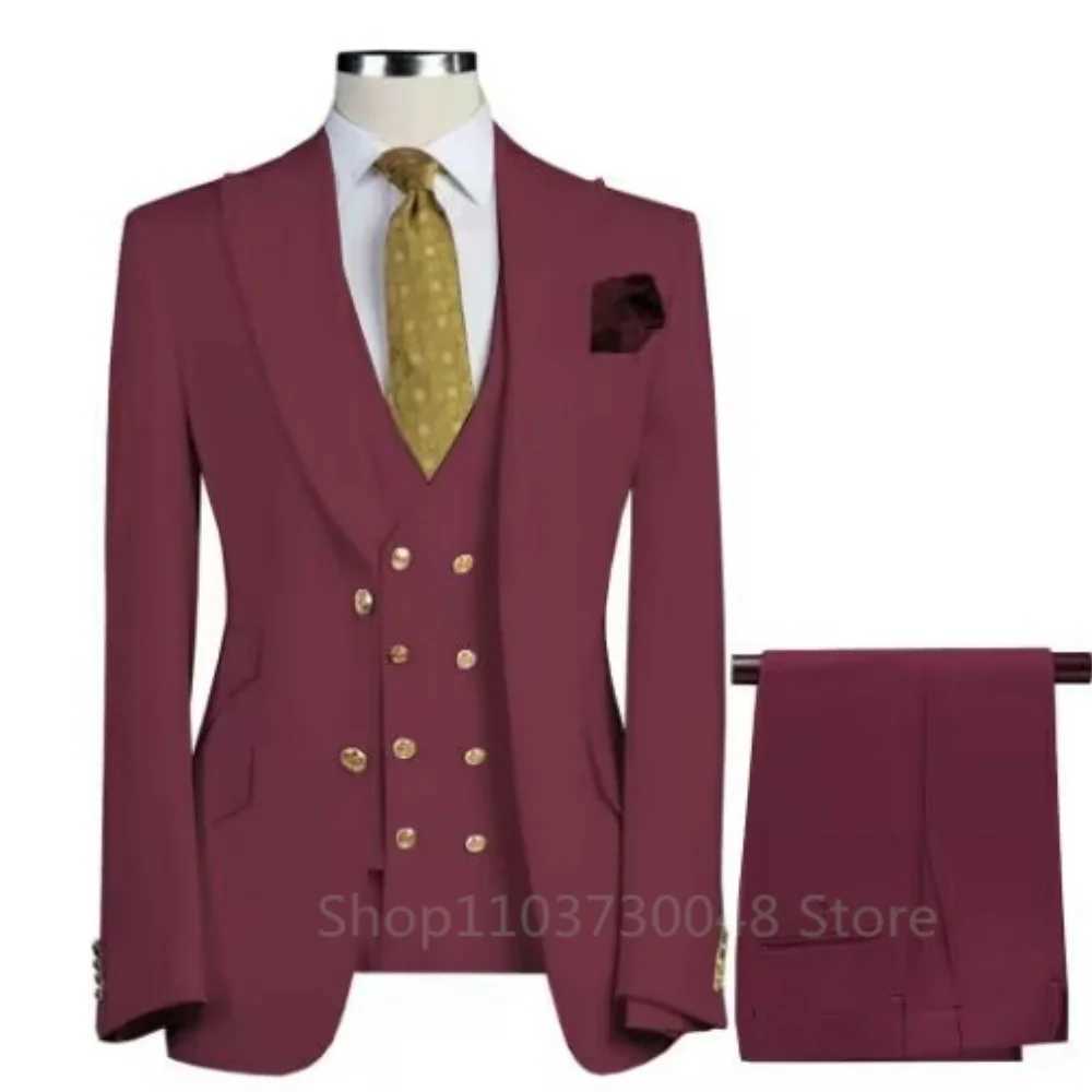 Mens Slim Fit Prom Tuxedo 3-Piece Set with Peak Lapel Blazer Vest Pants - Wedding Groom Business Formal Party Costume Homme a02 M260313