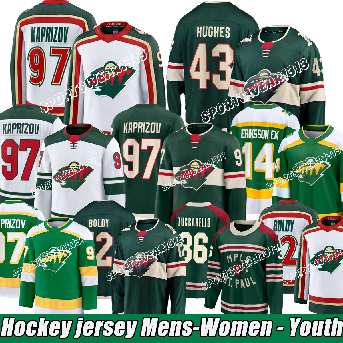 Minnesota city Wilds Jersey Kirill Kaprizov #43 Hughes #97 Kaprizov A Matt Boldy #12 Boldy Brock Faber #7 Faber A Hockey Jerseys