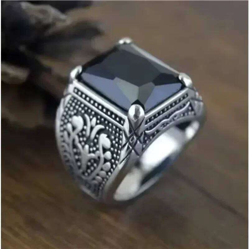 Solid stainless steel Lucifer Rings with Black Onyx Natural Stone Handmade Statement Ring TV Show Jewelry H260312
