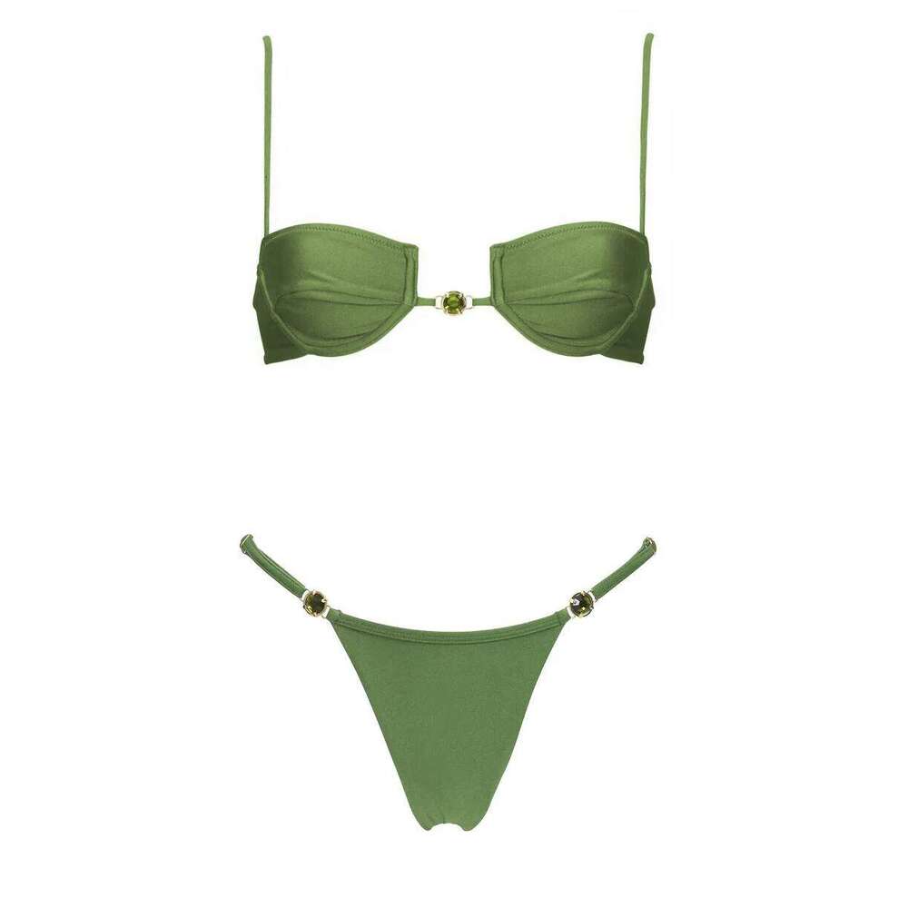 3Pcs Green Bikini 2026 Bandeau Biquini Women Sexy Swimsuit Push Up Swimwear Female Crochet Skirt Bathing Suit Beachwear 26H0313