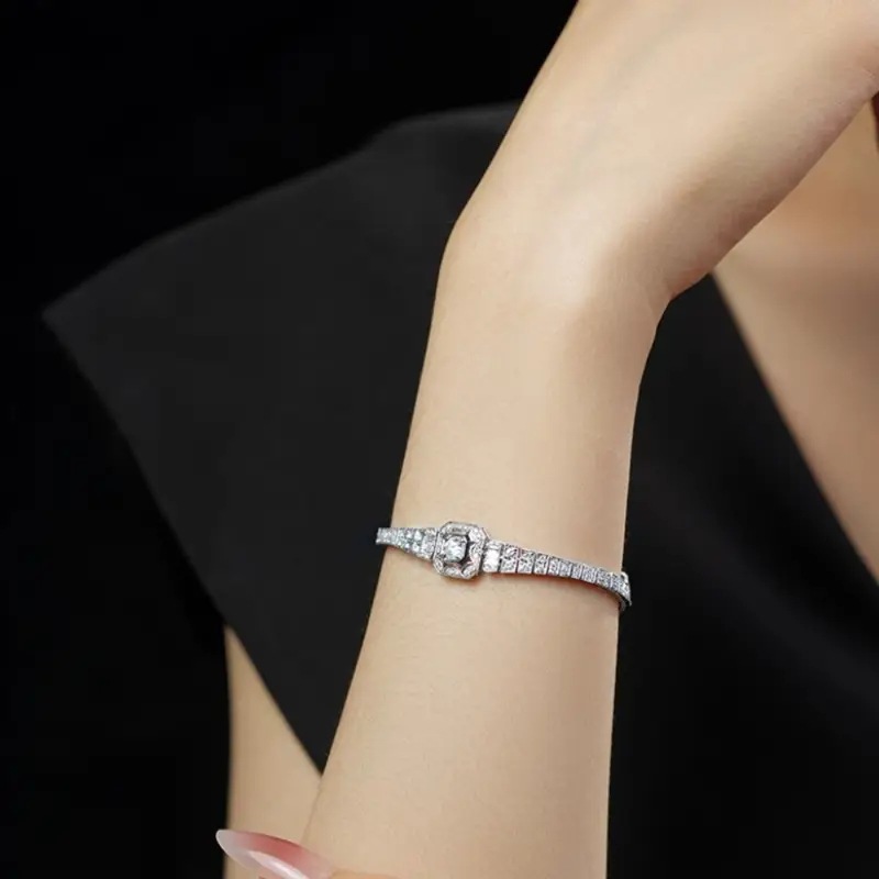 2026 Choucong 925 Silver Fill Art Deco Baguette Ziron CZ Diamond Wedding Bracelet Sparkling Handmade Vintage Jewelry Bridal Bangle Lover Gift