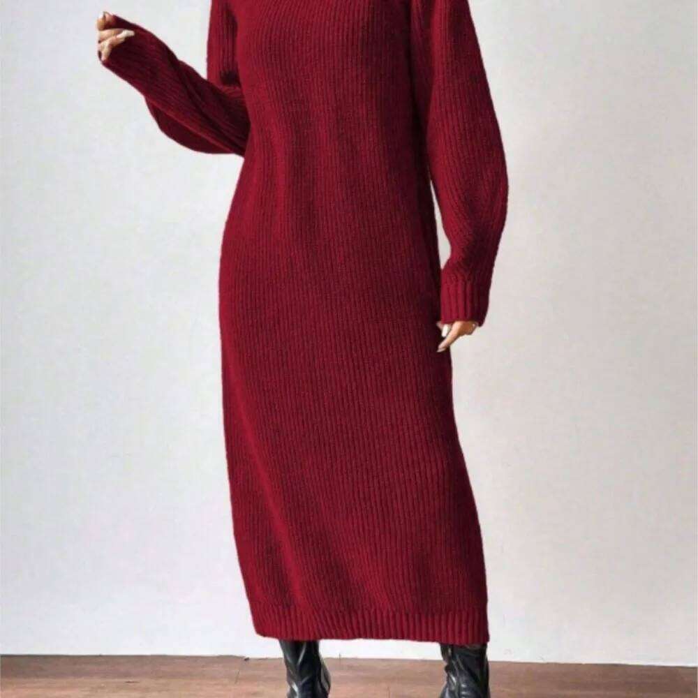 Sweater Fashionable Pullover High Collar Spring Autumn Casual Long-sleeved Solid Color Knitted Long Dress Women Vestidos Z260313