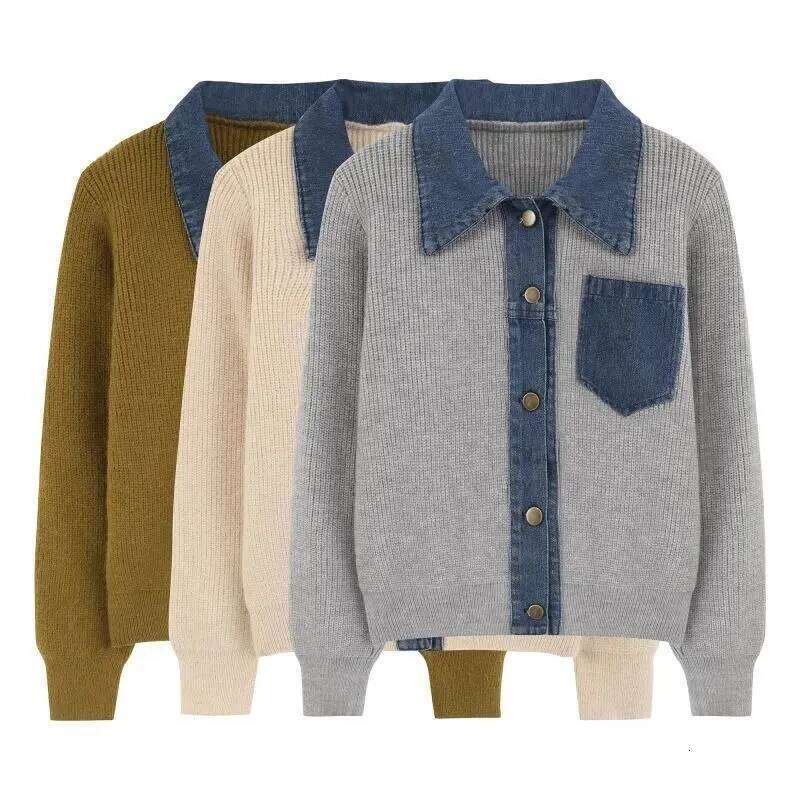 2025 Spring Autumn New Single breasted Knitted Coat Women's Design Sense Cowboy Splicing Cardigan Outwear Lady Casual Top Z260313