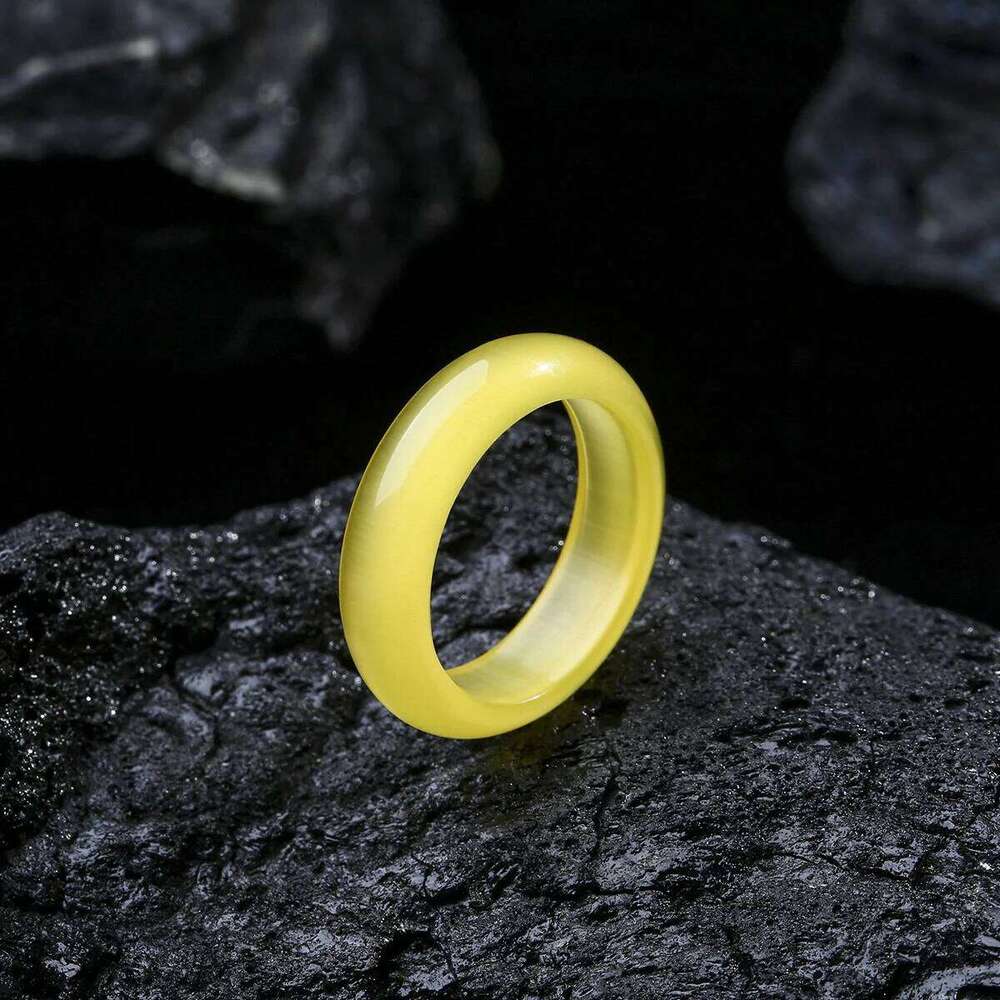 Natural Cat Eye Stone Ring Women, Genuine Gemstone Solid Band Birthstone Jewelry, Healing Crystal Gift for Her H260312