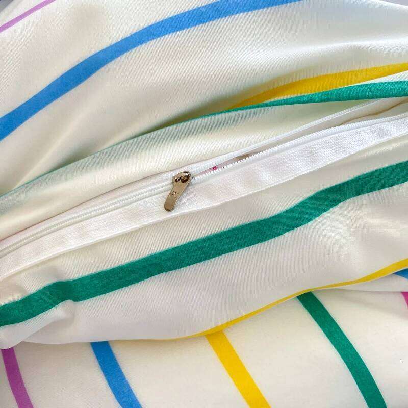 4pcs Simple Color Stripes Duvet Set Cute Green Pink Bedding Big Eye Pattern Pillowcases Comforter Cover with 1 Bed Sheet H260312 - view 6