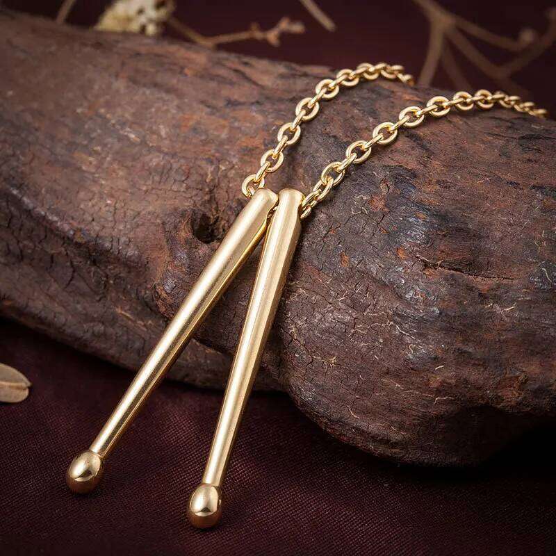 Men Rockers Jazz Band Drum Necklace Drummers Snare Drums Stick Stainless Steel Pendant Chain Jewelry Gift H260312
