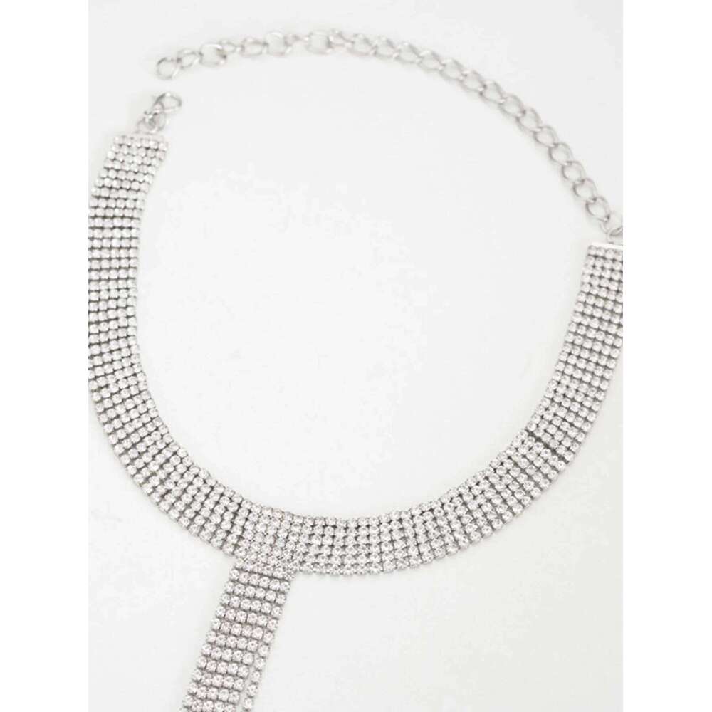 European American rhinestone long T-shaped tassel personalized and versatile necklace, collarbone chain H260312