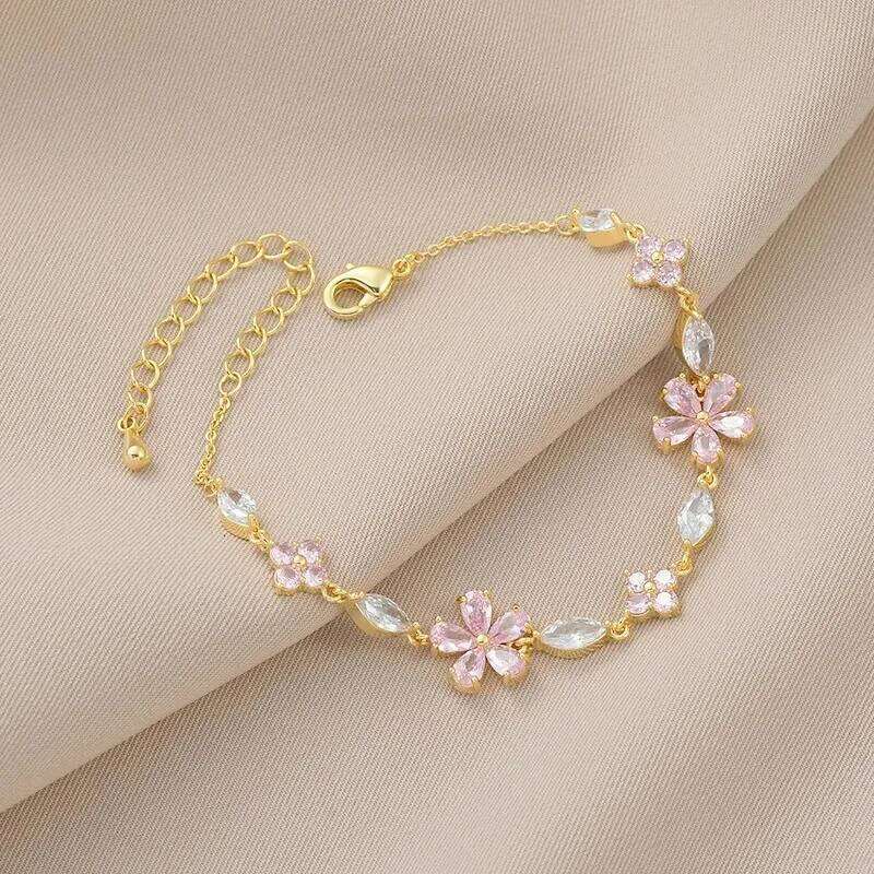 Y2K Luxury Colorful Zircon Flower for Women Girls Korean Sweet Gold Color Crystal Adjustable Bracelet Girl Jewelry Gift Z260313