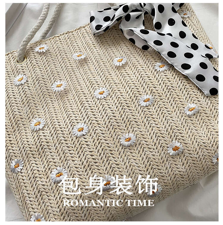 Women's New Style Straw Woven Scarf Single Shoulder Handbag Large Capacity Simple Big Trendy Vacation Beach Bag