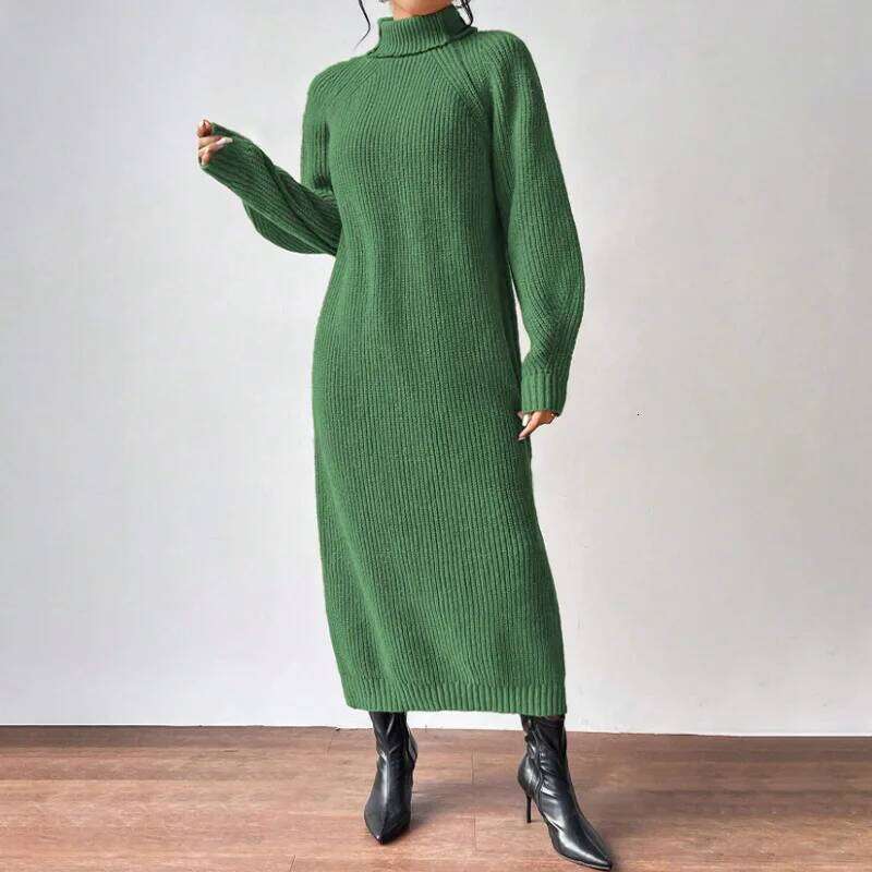 2025 New Winter Knit Dresses Women Turtleneck Straight Long Dress Autumn Solid Full Sleeve Thick Casual Vestidos Basis Lady Z260313