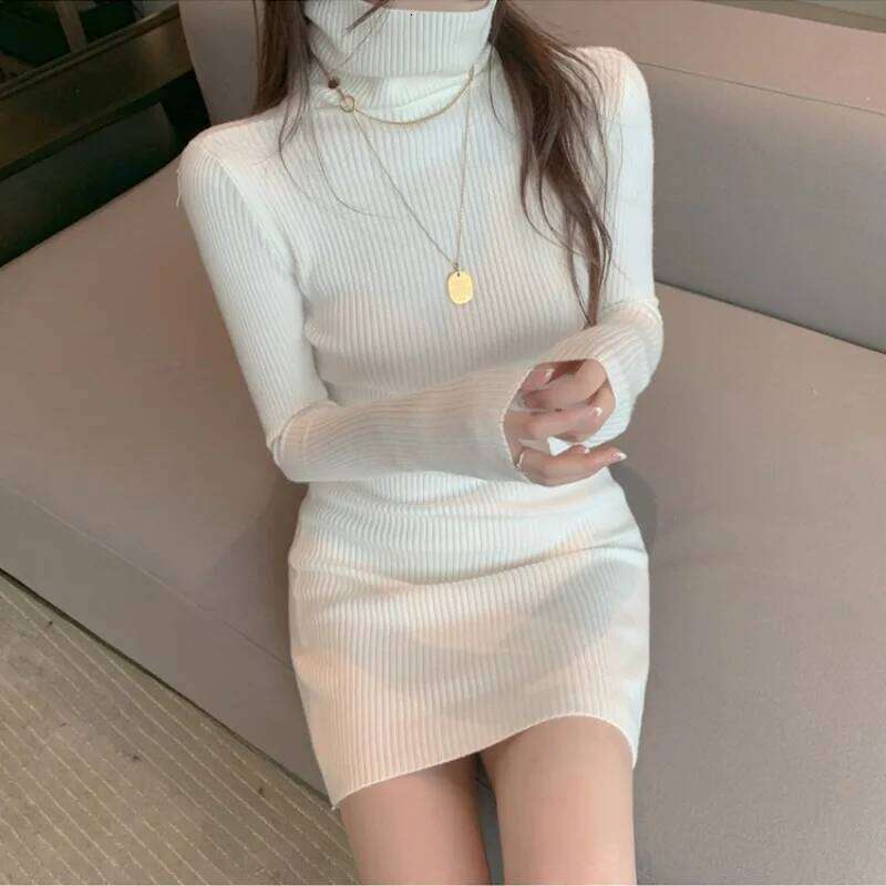 Autumn Winter Sweater Fashion Female Long Sleeve Skinny Elastic Casual Turtleneck Kintted Dress Women Sexy Mini Dresses Z260314