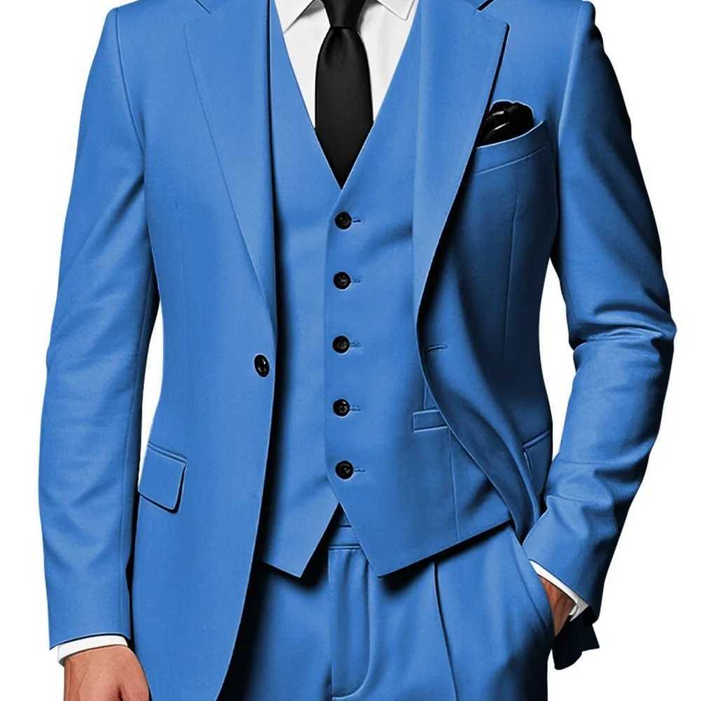 Mens Monochromatic Slim Fit 3-Button Peak Lapel Smoking Jacket Vest Formal Business Suit Set for Wedding Terno M260313