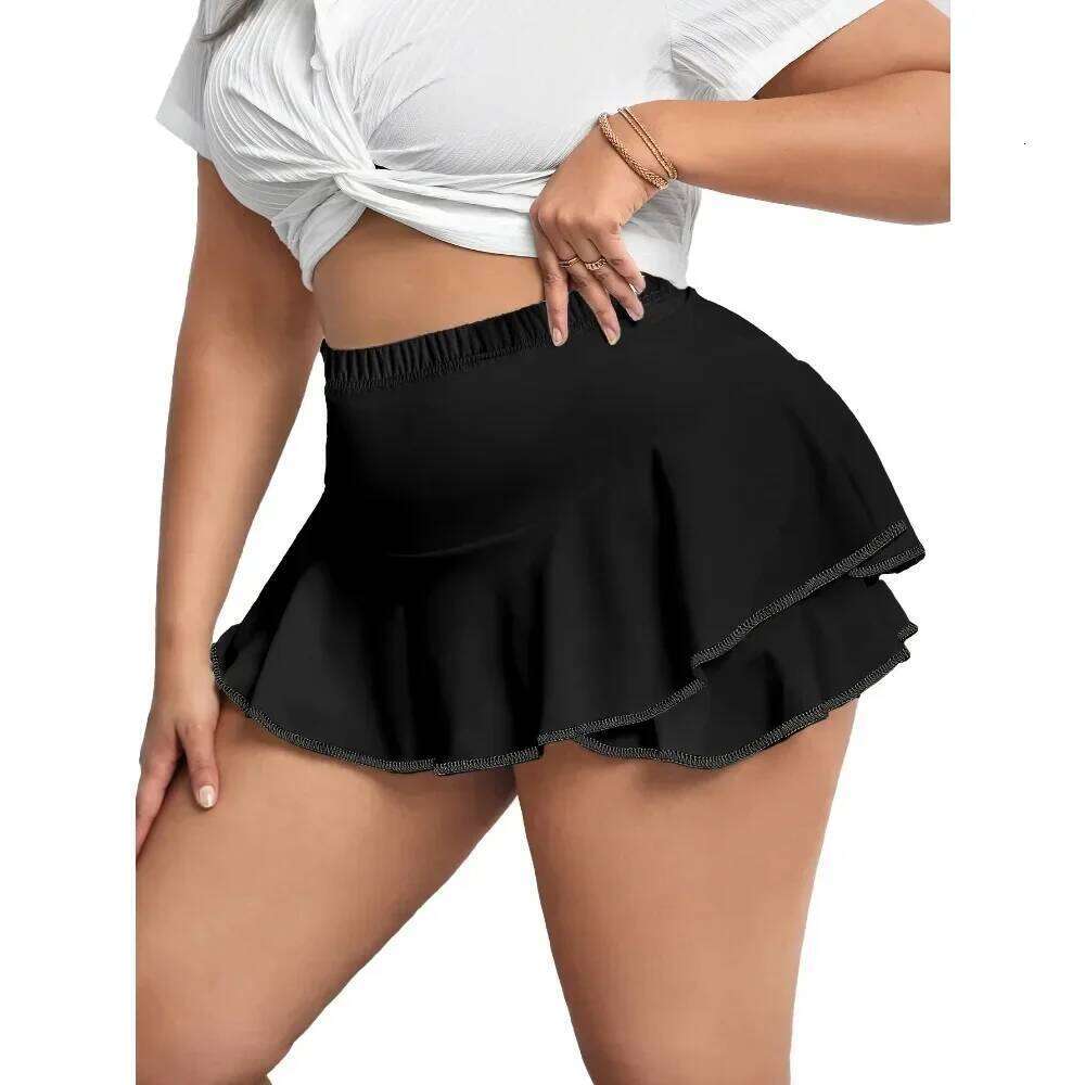 Plus Size 1XL-5XL Women's Casual Pleated Home Ladies Fashion Sexy Short Leggings Solid Color Skirts Z260314