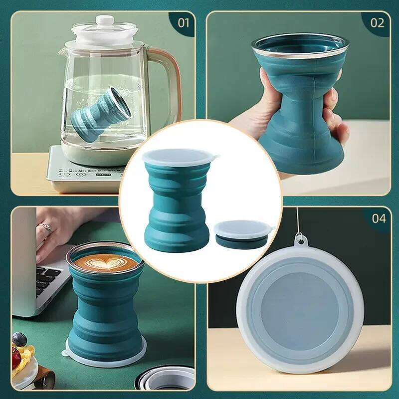 Portable silicone water 320ml outdoor heat-resistant cup with lid foldable travel drinking cup, Z260314