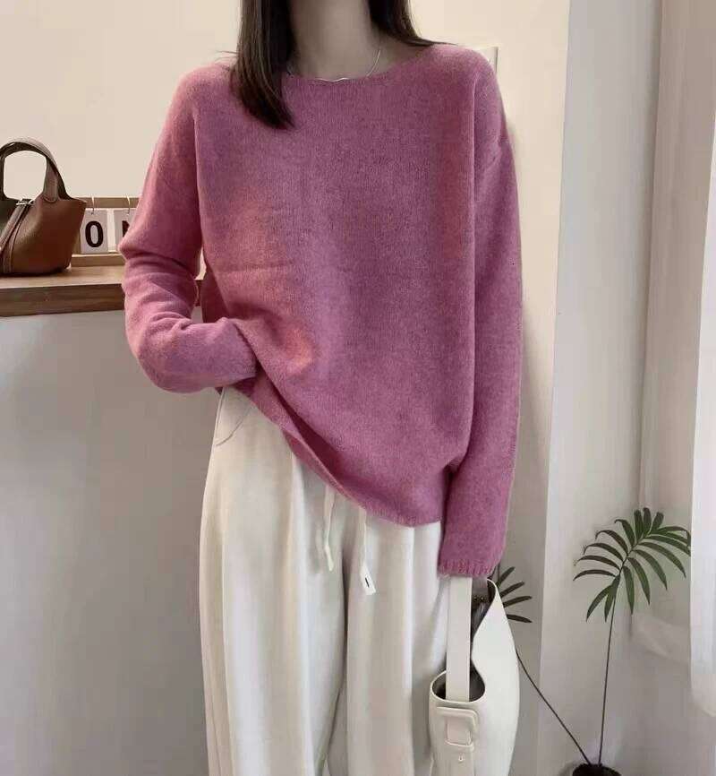 Korean Lazy Wind Word Collar Cashmere Sweater for Women Loose plus Size Autumn Winter Street Style Bottoming Z260313