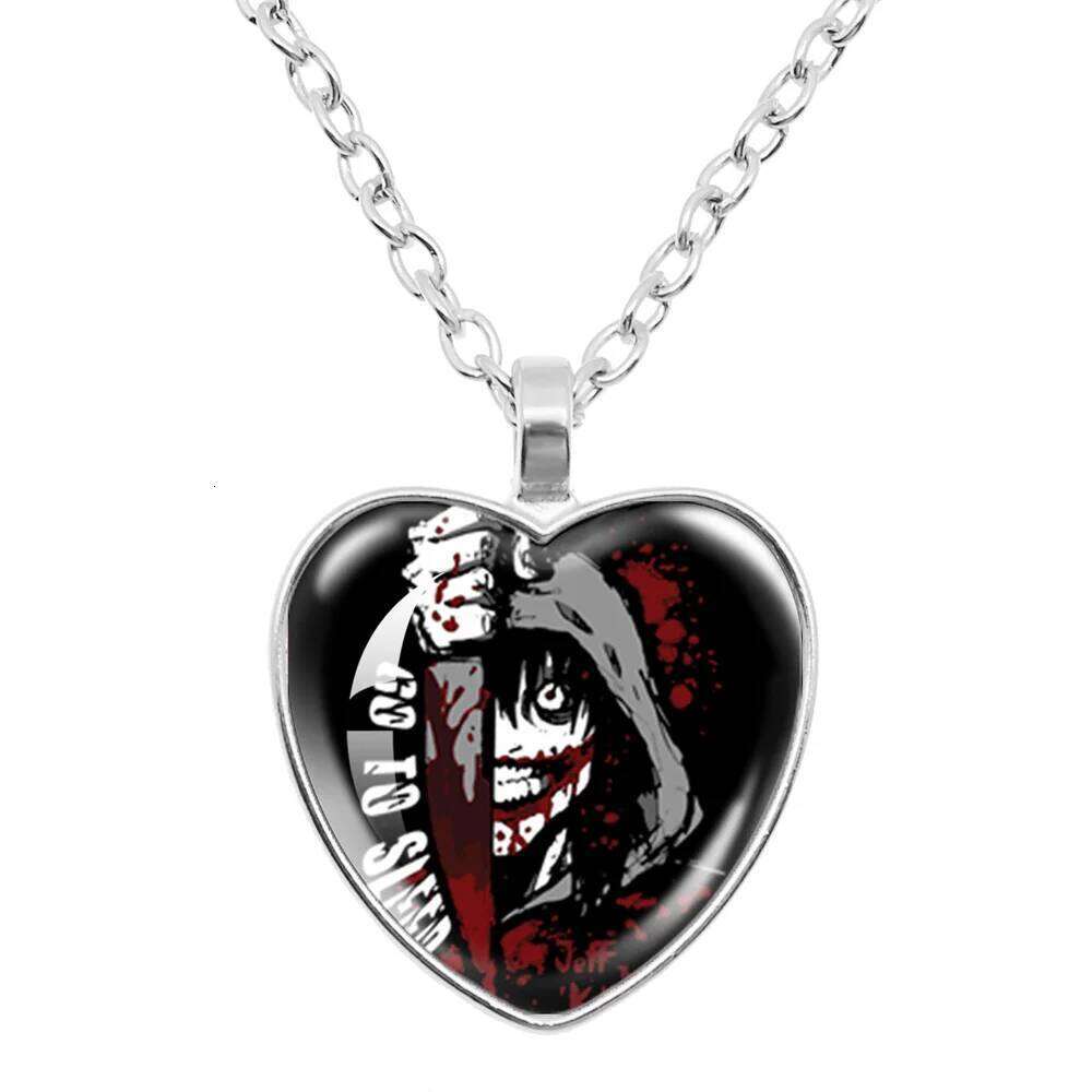 Creepy Urban Horror Legend Killer Jeff Anime Peripheral 25MM Glass Peach Heart Pendant Necklace Gift Go To Sleep! H260312