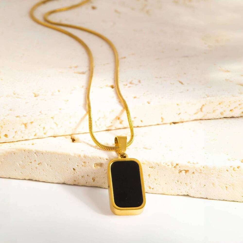 Double Sided Square Pendant Necklace for Women - Hypoallergenic 18K Gold Plated Stainless Steel -Shell & Acrylic Fashion Jewelry H260312
