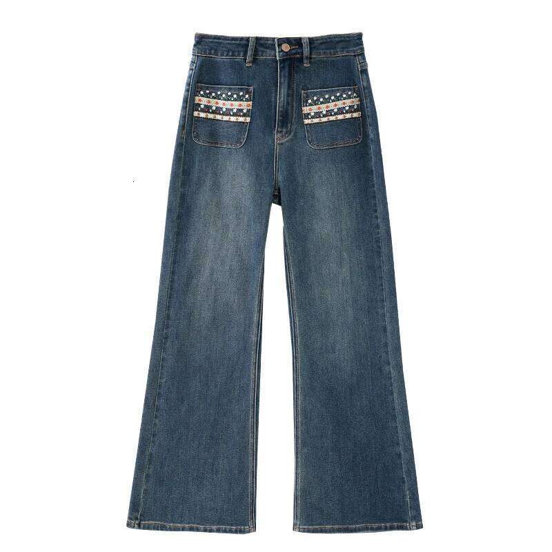 ALXNAN Blue Vintage Jeans High-waist Straight Wide-leg Baggy Pants 2025 Autumn Casual Elegant Office Lady Cotton Trousers L56751 Z260313