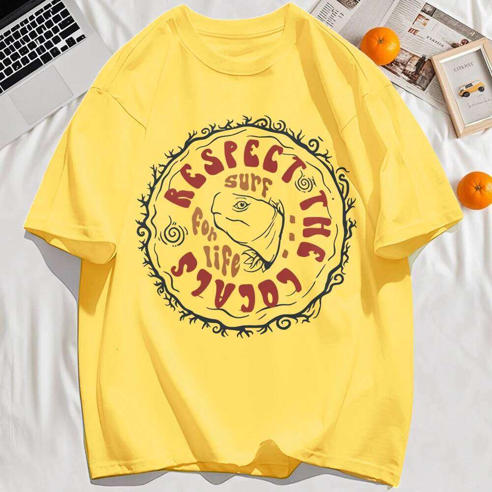 Respect The Locals Surf for Life Print Basics T Shirt Women Hip Hop Tee Shirts O-Neck Casual Short Sleeve Loose Soft Y2K Top Z260314