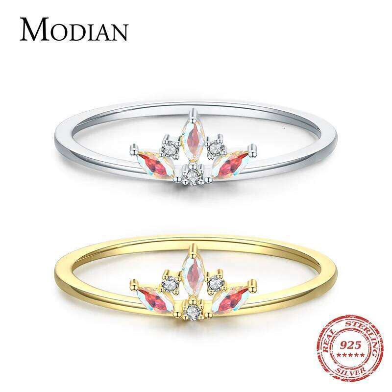 MODIAN Delicate Small Crown 925 Sterling Silver Finger Ring With Rainbow Fire Color Zircon For Women Fashion Jewelry Anel H260312