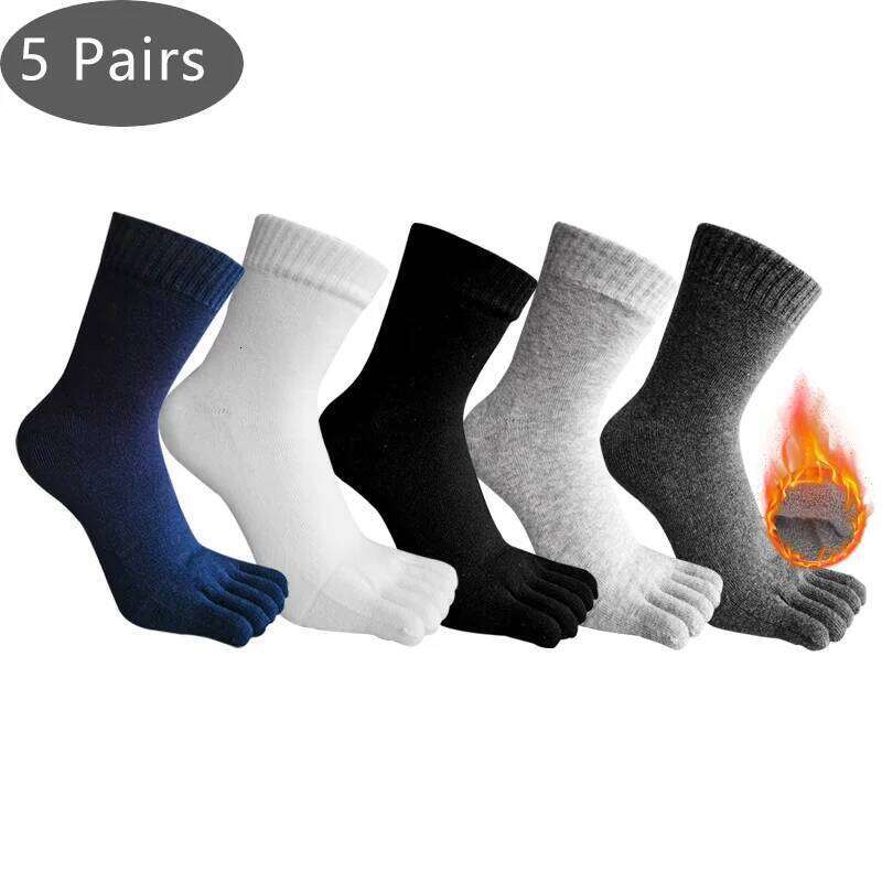 5 Pairs Winter Thick Five Finger Man Cotton Solid Business Anti-Bacterial Breathable Warm Floor Sleeping Terry Toe Socks Z260313