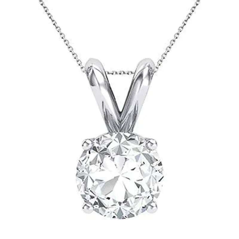 Ne'w Simple Design Round Cubic Zirconia Pendant Necklace for Women Silver Color Brilliant Wedding Engagement Statement Jewelry H260312