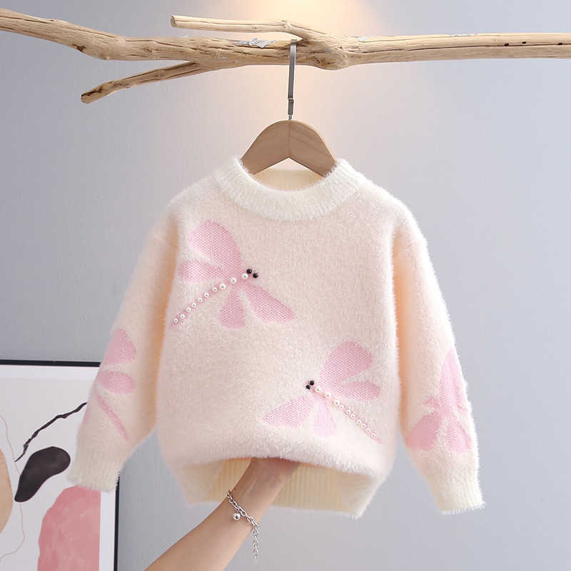 Women's Knits & Tees Girls' Sweater Base Knitwear Stylish Thickened Imitation Mink Velvet New Autumn Winter Pullover for Toddlers and Young 