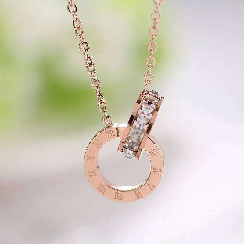 316L Stainless Steel Clavicle Chain CZ Crystal Double Circle Roman Numeral Pendant Necklace For Women Wedding Jewelry Gifts H260312