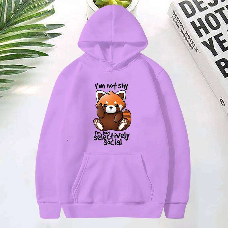 Premium HoodiesPanda Not Shy I'M Just Selectively Social Printed Hoodies Women Fleece Long Sleeves Funny Pullover Z260314
