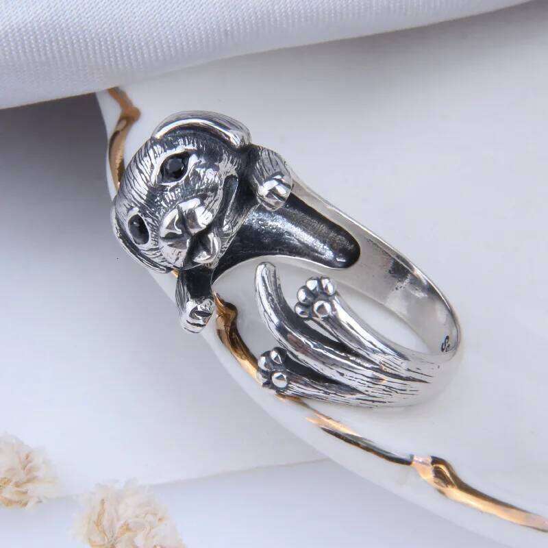 Buyee 925 Sterling Silver Elegant Dog Open Ring for Women Men Fashion Animal Fine Jewelry Circle Gift H260312