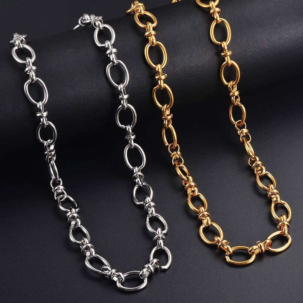 1 piece Women Mens Stainless Steel Handmade Oval High Quality Big Chain Necklace Punk Heavy Jewelry H260312