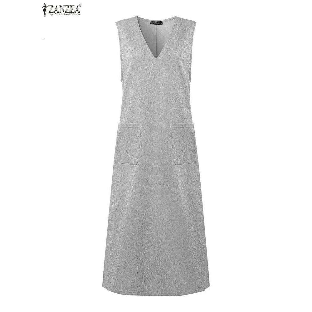 2025 Autumn Sweatshirt Dress ZANZEA Women Stylish Tanks Robe Elegant V Neck Sleeveless Winter Dresses Casual Baggy Work Sundress Z260314