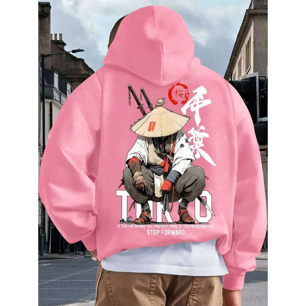 New Adult Men's Hooded Sweatshirt Japanese Design Sense Printed Art Casual Fleece Autumn Winter Warm Loose Street Daily Outdoor Z260314