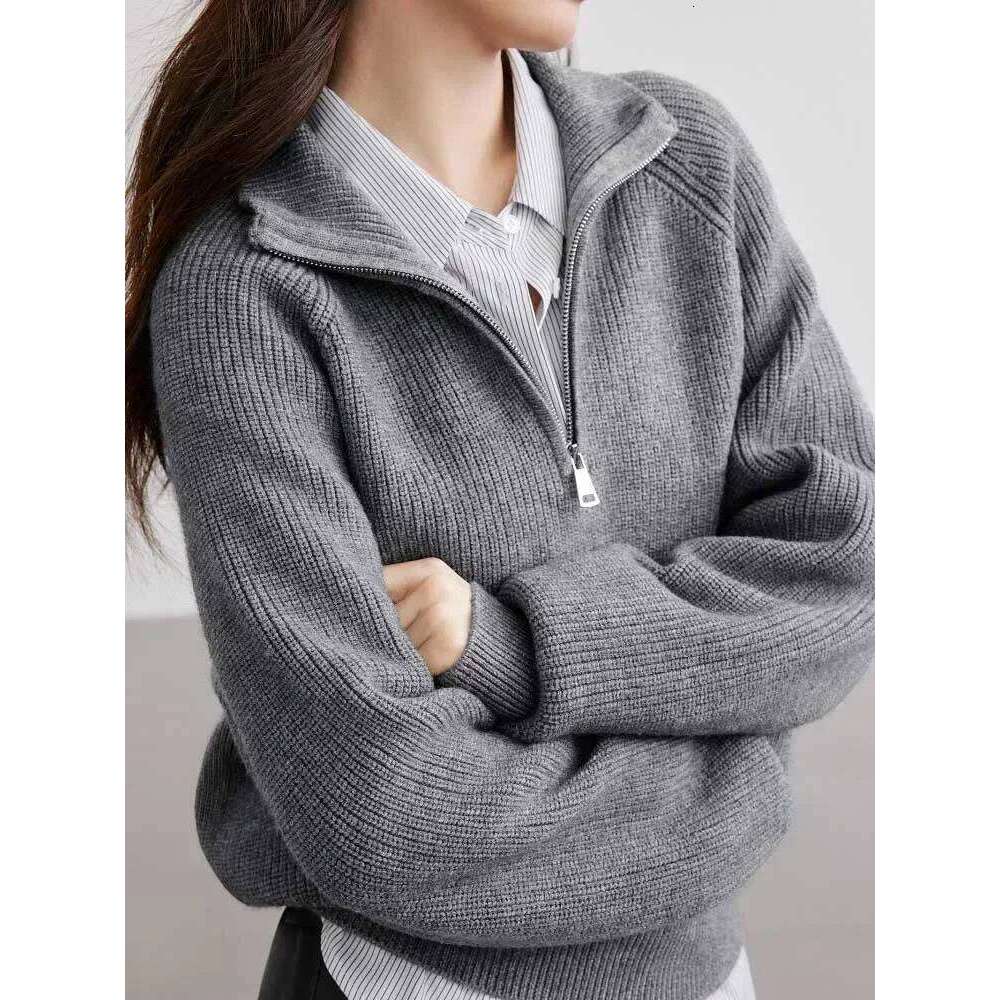 Knitted Oversized Sweater Women Autumn Solid Casual Loose Lapel Women's Pullovers Zipper Turndown Collar Fashion Jumper Knitwear Z260314