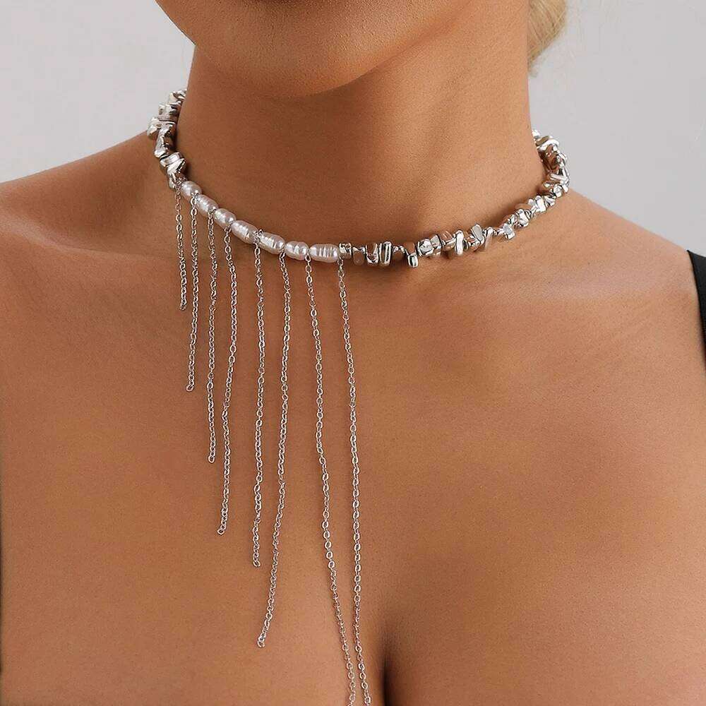 Trend Wedding Party Jewelry Irregular Imitation Pearl Choker Necklace For Women Elegant Tassels Chain Pendant Necklaces Gift H260312