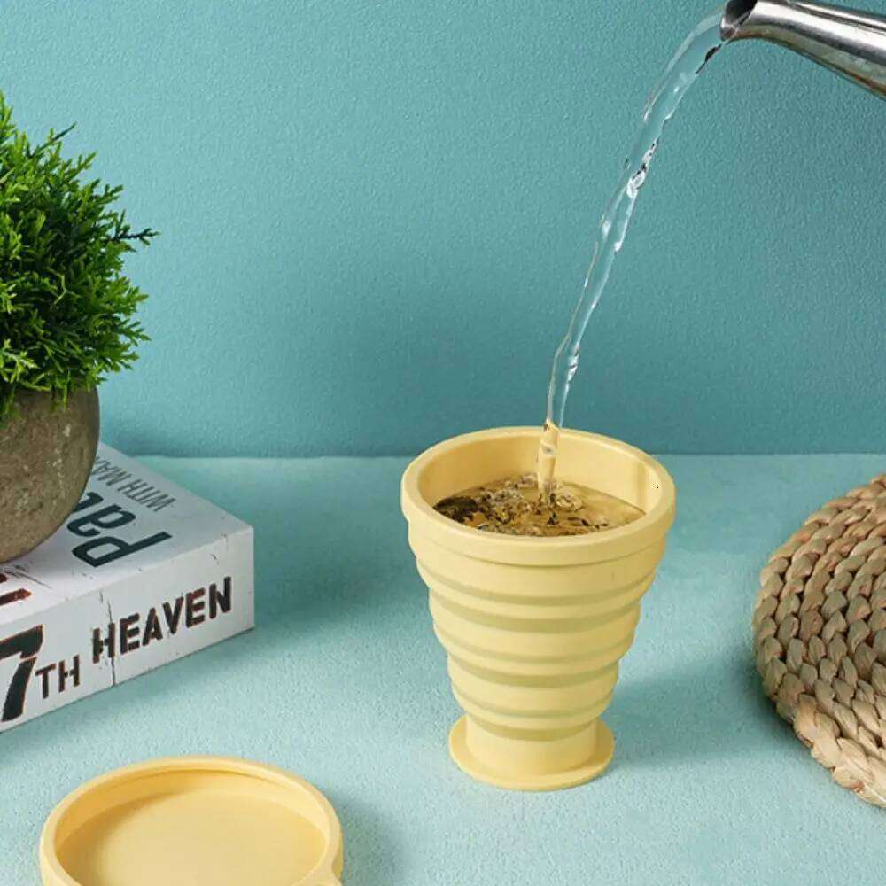 New 220ML Silicone Folding Heat Resistant With Lid Water Cup Portable Food Grade Drinking Cups Travel Use Z260313